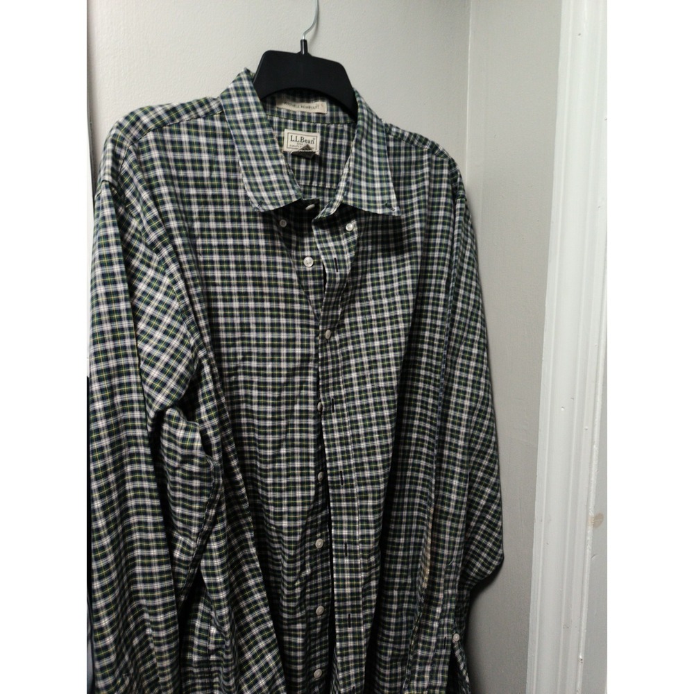 L.L. Bean Men's Green  Plaid Traditional Fit Cotton Long Sleeve Wrinkle Free XLT